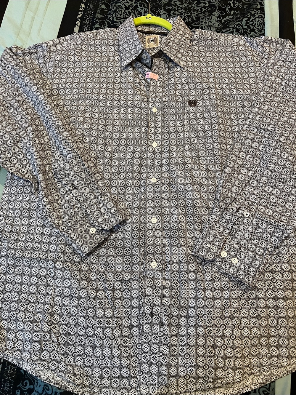Cinch Men's Patterned Button-Down Shirt - White & Black